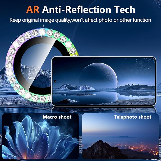 for Samsung Galaxy S26 Ultra Camera Lens Protector, Individual Metal Ring Tempered Glass Lens Cover, [Strong Adsorption] Scratch Resistant Ultra-Thin HD Clear Lens Cover,1 SetColorful Diamond - Image 3
