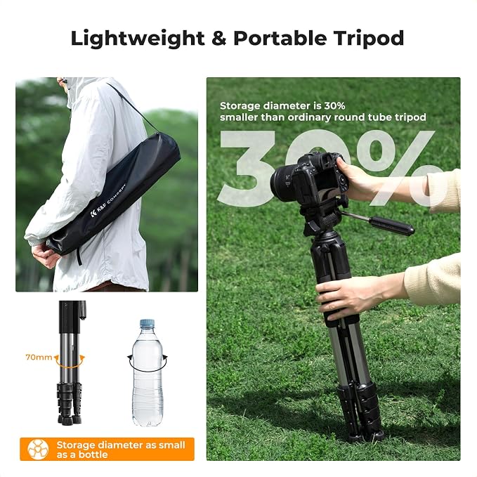 K&F CONCEPT 75" Aluminum Camera Tripod, Lightweight and Compact for Travel | Compatible with Canon Nikon DSLR Camera, Cellphone Clip and Remote Control for Shooting and Video Recording S255A3+BV01 - Image 3