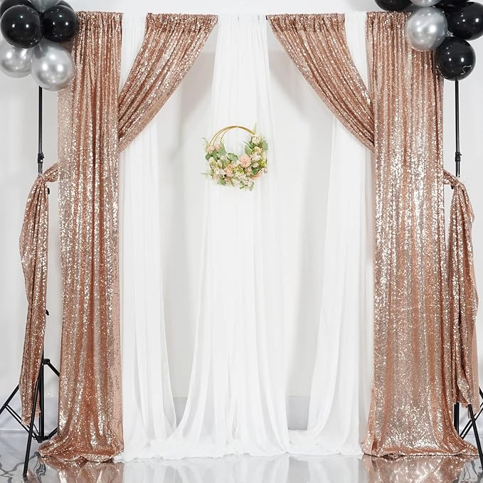 2ft x 8ft Rose Gold Sequin Backdrop Curtains Photography 2 Panels for Party Decoration, Rose Gold - Image 7