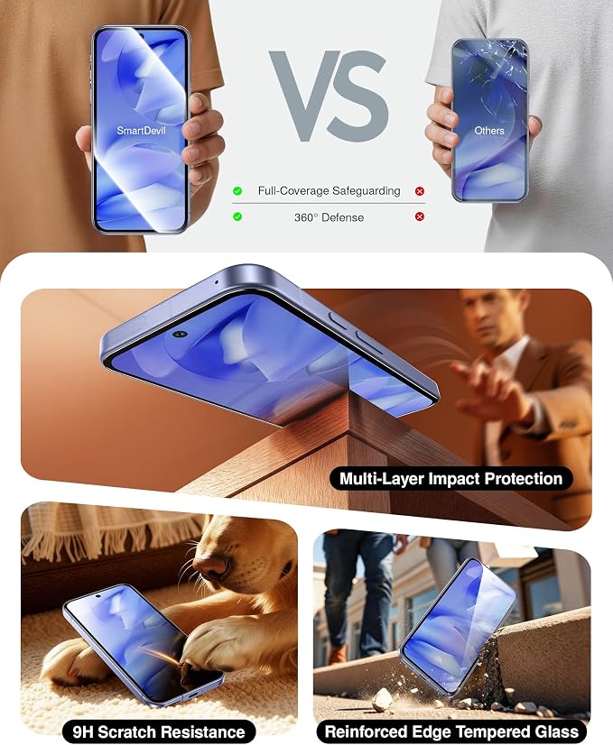 SMARTDEVIL 3 Pack Tempered Glass for Google Pixel 9a Screen Protector | Military-Grade Shatterproof Protection, Fingerprint Unlock Compatible, Fast & Easy Installation, Case Friendly Design - Image 4
