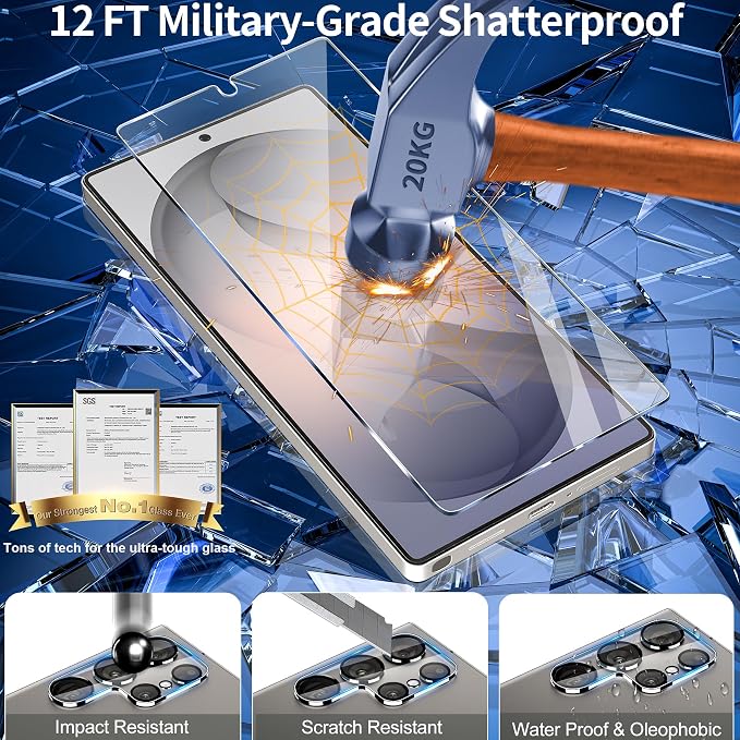 firtstnow 3 Pack for Samsung Galaxy S25 Ultra Screen Protector Tempered Glass + 3 Pack Camera Lens Protector, Military Grade Shatterproof, 9H Hardness, Fingerprint Unlock,Case Friendly 6.9 Inch - Image 5