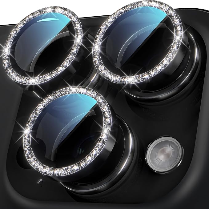 YWXTW Designed for iPhone 16 Pro/iPhone 16 Pro Max Camera Lens Protector Bling, [New Glitter Design] Individual Metal Tempered Glass Camera Cover Accessories Case Friendly (Black Titanium) by YWXTW
