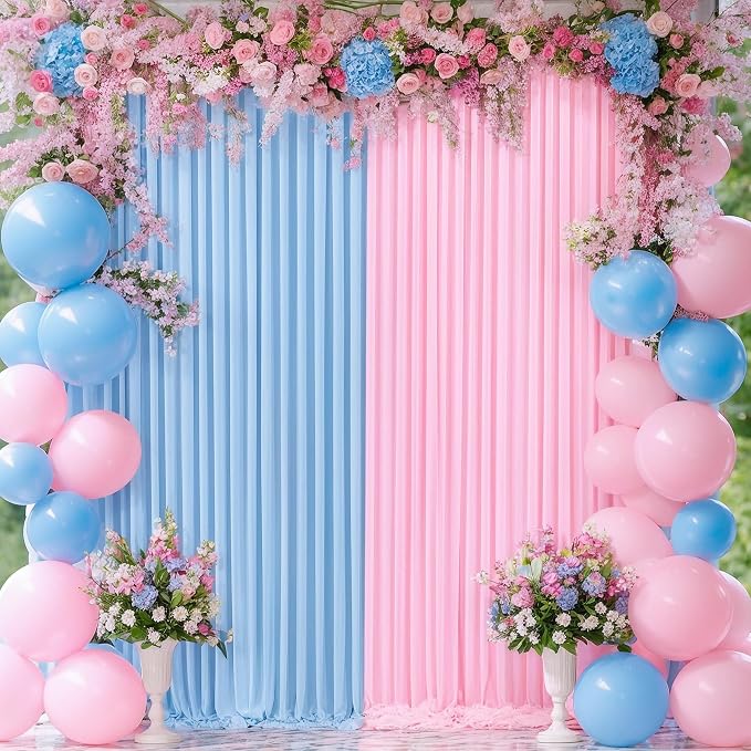 10x10 Pink Blue Backdrop Curtains for Gender Reveal Boy or Girl Parties Wrinkle Free Photo Curtains Backdrop Drapes Fabric Decoration for Birthday Party Baby Shower 5ft x 10ft,2 Panels - Image 2