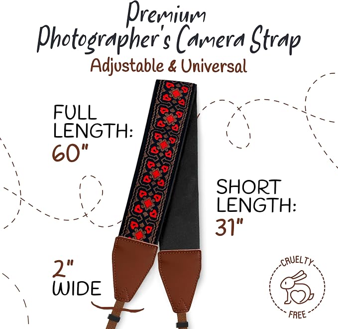 Art Tribute Camera Strap - Shoulder, Crossbody & Neck Camera Strap for Photographers, Fits All Cameras, Canon Nikon Sony Fujifilm, Padded Strap W/Quick Release, Embroidered Cotton & Leather Ends - Image 5