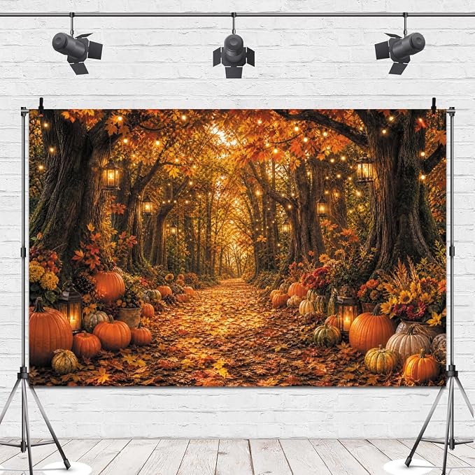 Fall Autumn Forest Photography Backdrop 12x8ft Autumn Woodland Pumpkin Maple Leaves Background Fall Thanksgiving Orange Flowers Seasonal Party Decorations Banner Vinyl - Image 4