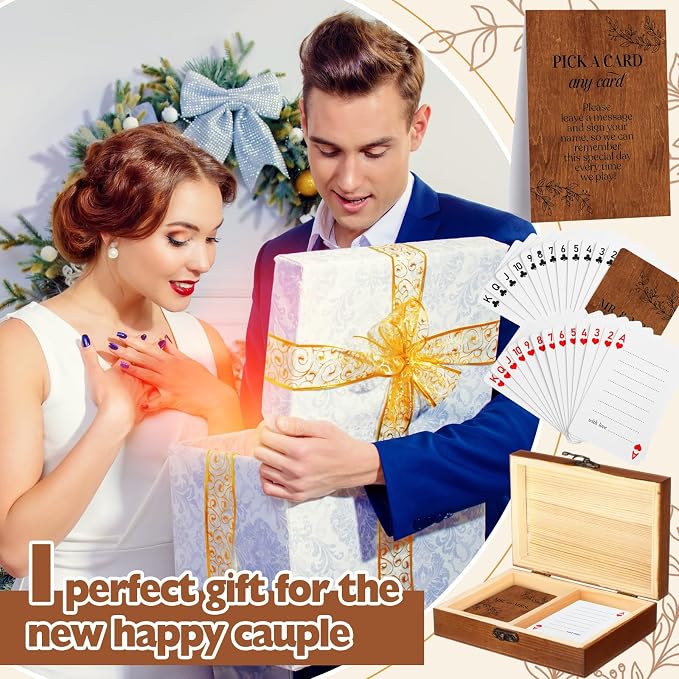 AceOrbit 57 Pack Rustic Wedding Guest Book Playing Card Set with Wooden Box | Wedding Signing Guestbook Alternative Personalized Blank Deck of Cards for Farmhouse Country Reception Bridal Shower Games - Image 6