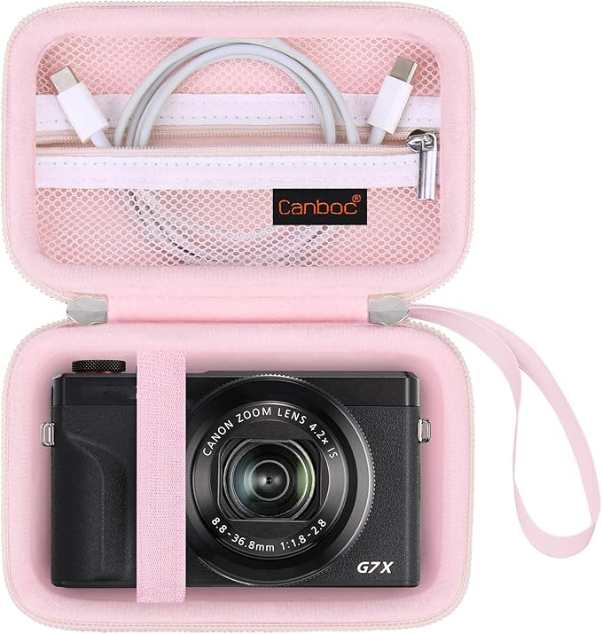 Canboc Camera Case for Canon PowerShot G7 X Mark III/G7X Mark II,Jelly Pink | For SX740/ SX730/ G7X3 Carrying Camera Bag, Zipper Mesh Pocket fits USB Cable, Batteries by Canboc