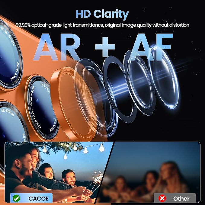 CACOE Metal Camera Lens Protector for iPhone 17 Pro | Tempered Glass Cover, Anti-Scratch, Drop-Proof, Strong Adhesion, Camera Screen Cover Accessories, Orange - Image 3
