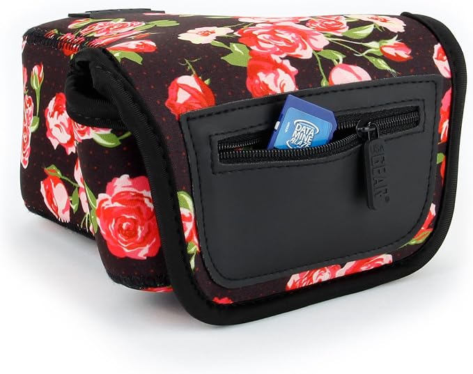 USA Gear Camera Sleeve (Medium) for Compact SLRs Compatible with Canon EOS R100 Nikon Z30 Sony ZV-E10, and more - Padded Neoprene DSLR Case with Zipper Accessory Pocket & Belt Loop (Floral) - Image 3