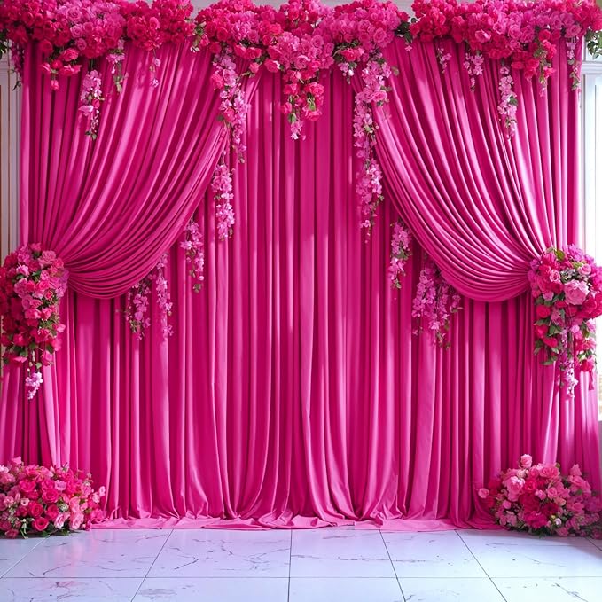6 Panels Hot Pink Backdrop Curtains for Wedding Party Wrinkle Free Backdrops Curtain Drapes Fabric Decorations Fuchsia Photo Back Drop for Baby Shower Photography Stage Reception 30ft(W) x 12ft(H) - Image 9