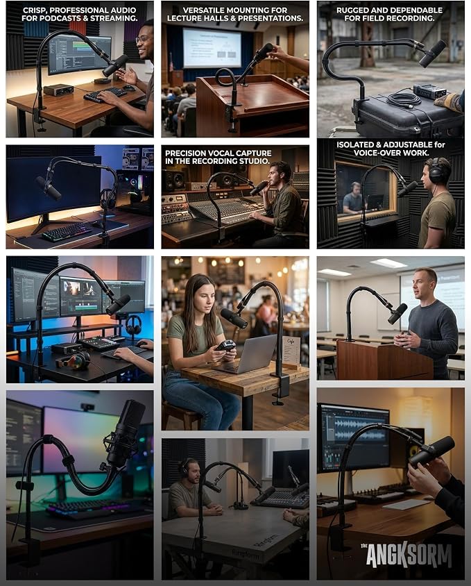 KC32 13-Inch Gooseneck Mic Stand, Heavy-Duty Desk Clamp for Podium | Flexible Arm Microphone Holder, Lectern Mount, 5/8-27 Thread, 3/8-16 Adapter, Mic Clip, Podcast, Pulpit, Studio, 3.2 lb Load - Image 8