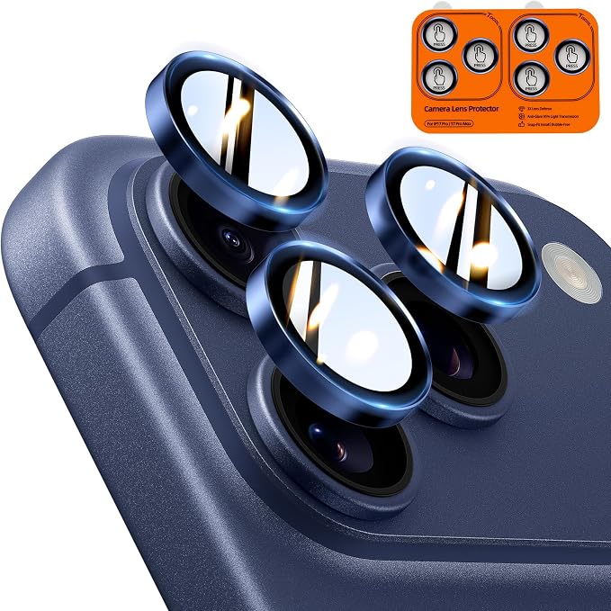 TOCOL for 2 Pack iPhone 17 Pro Max Camera Lens Protector/iPhone 17 Pro Camera Lens Protector Tempered Glass HD Individual Scratch Resistant Cover Accessories Case Friendly（Dark Blue） by TOCOL