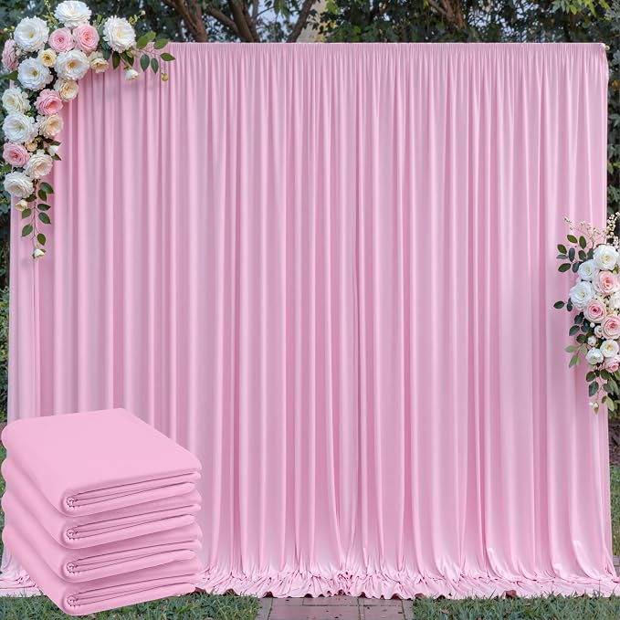 20 ft x 10 ft Wrinkle Free Baby Pink Backdrop Curtain for Parties, 4 Panels 5ftx10ft Polyester Photo Backdrop Drapes for Baby Shower Birthday Party Photography Wedding Backdrop Stand by Outpain