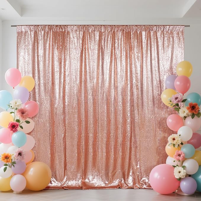 SquarePie 5x7ft Rose Gold Sequin Backdrop, High Density Non-Transparent Glitter Curtain for Photography, Birthday, Wedding Party Decorations, Thick Solid Background with 4" Rod Pocket, 1 Panel by SquarePie