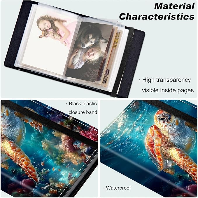 Small Photo Album 4x6, 60 Pockets Holds 120 Photos, Slip-in Pocket Photo Album with Black Elastic Band for Family Wedding Baby Travel Pictures, Cute Sea Turtle - Image 5