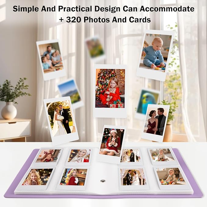 Veicevol 320-Pockets Album for Instax Mini & Polaroid 2x3 in Photos, Purple | Designed for Fujifilm Instax Mini and Polaroid 2x3 Photos, PU Leather Cover with Snap Closure Holds Up to 320 Photos Securely - Image 7