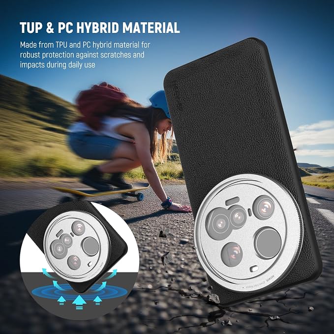 NEEWER 15 Ultra Case, Protective Phone Case Compatible with Xiaomi 15 Ultra, Heavy Duty TPU + PC Faux Leather with 17mm Lens Mounts & 67mm Filter Adapter for Wireless Charging, PA101 Black + Silver - Image 7