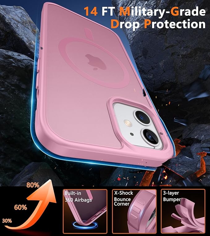 FNTCASE for iPhone 12/iPhone 12 Pro Case Light Pink: Fit for MagSafe | Translucent Magnetic Camera Protection Slim Cases, 14FT Military Grade Drop Tested, Matte Shockproof Cover - Image 5