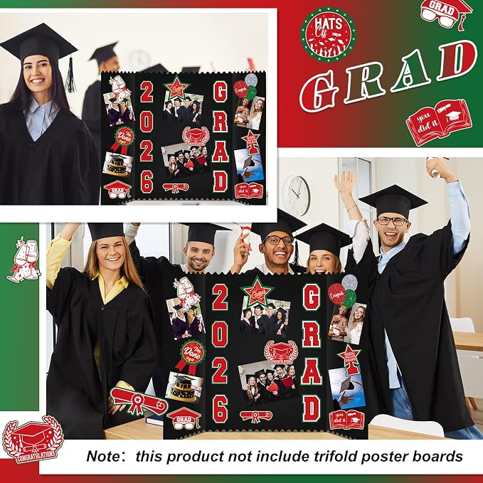 Glenmal Red White Green Graduation Photo Display Board Sticker Class of 2026 Picture Display Stickers Accessories for 2026 Grad Party College Board Photo Frame Decor (12x9inch,3.9x4.7inch) - Image 6
