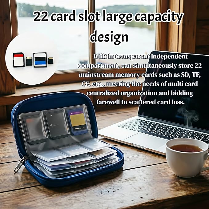 Memory Card Storage Carrying Pouch Case, Holder Wallet for CF/SD/SDHC/MS/DS, Fashion and Durable Solid Color 22 Card Slot for Media Storage Organization (Blue) - Image 9