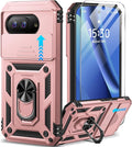Taisairu for Google Pixel 10A Case with Screen Protector & Slide Camera Lens Cover,Built-in 360°Rotate Magnetic Ring Stand Shockproof Protective Phone Case for Google Pixel 10A Case (Rose Gold) by Taisairu