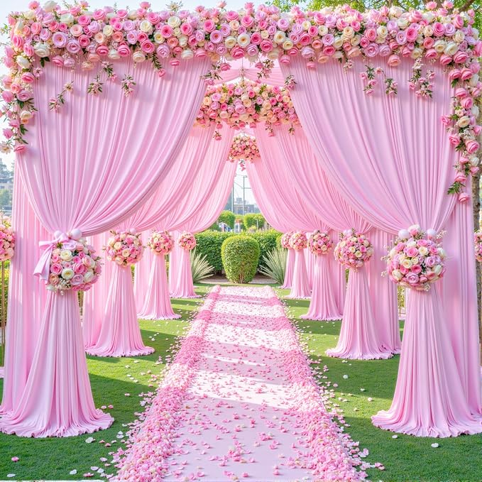 8 Panels Pink Backdrop Curtains for Wedding Party Wrinkle Free Backdrops Curtain Drapes Fabric Decorations Photo Back Drop Cloth for Baby Shower Photography Stage Reception 40ft(W) x 12ft(H) - Image 4