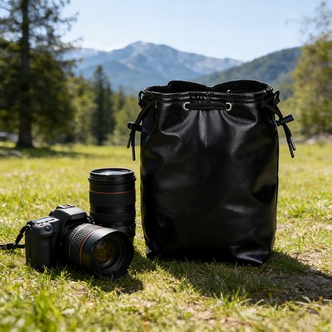 NOWNIN Drawstring Camera Lens Pouch with Cotton Pad, 9.84"x6.69", for SLR | Fleece-lined interior protects lenses from scratches & dust. Drawstring closure. Lightweight, portable for travel & storage - Image 4