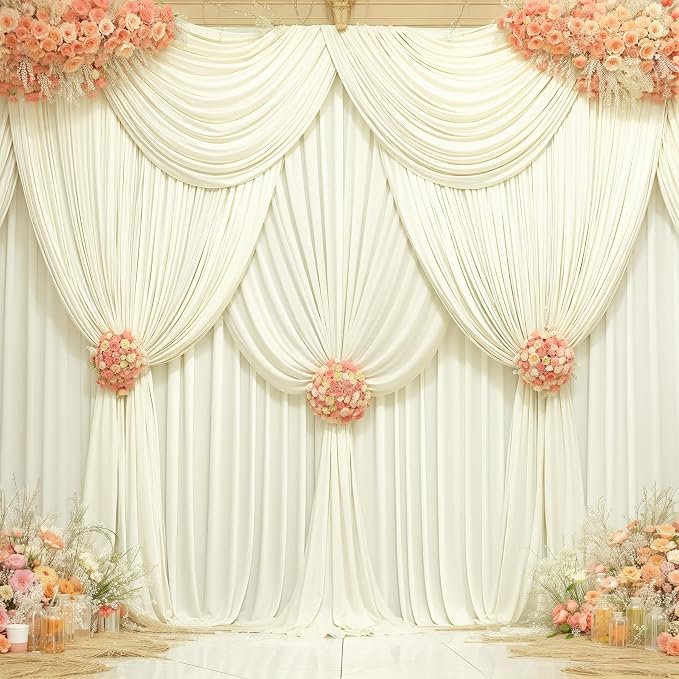 Ivory Backdrop Curtain 10 Panels-Wrinkle-Free Ivory Curtains Polyester Photography Drapes for Wedding Party Baby Shower Photo Background Decorations- 40 X10FT - Image 4