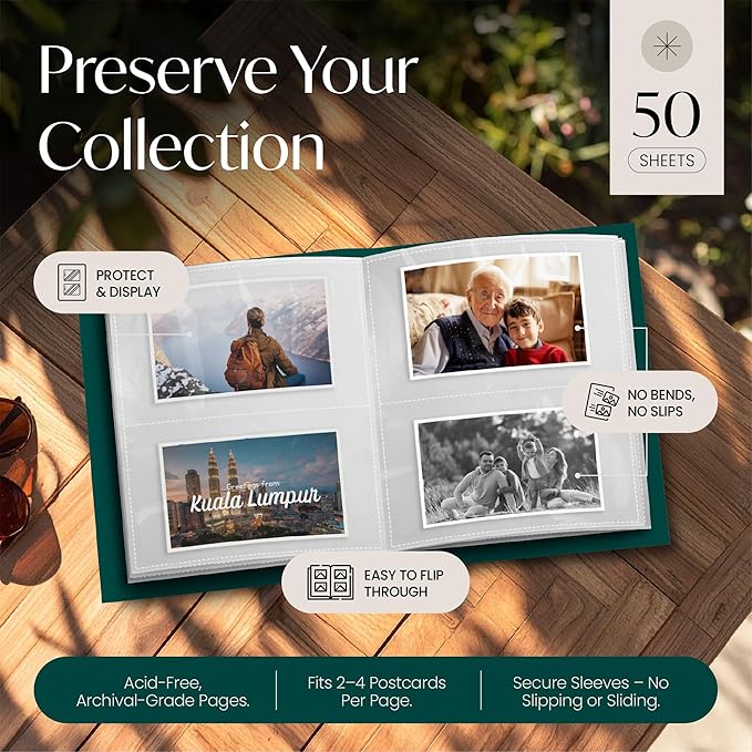 Postcard Album Holder, Post Card Album Book Storage Binder with Sleeves 4x6 | Holds 200 postcards across 50 archival pages, no fading or dust. A photo album organizer and ready gifts idea for collectors - Image 3
