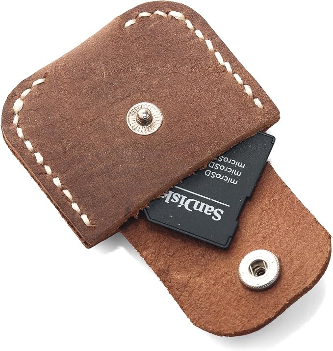 Premium Handcrafted Brown Leather Memory Card Holder Case with Snap Closure Organize SD, MicroSD Cards & Adapters Durable Storage for Photographers, Videographers & Digital Media Enthusiasts (Brown) - Image 2