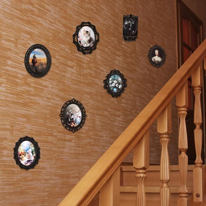 Halloscume 7 Pcs Miniature Picture Frames Mini Vintage Photo Frames Miniature Dollhouse Accessories on 1:12 Scale for Dollhouse DIY Craft Projects Art Jewelry Display Home Decor(Black) - Image 5