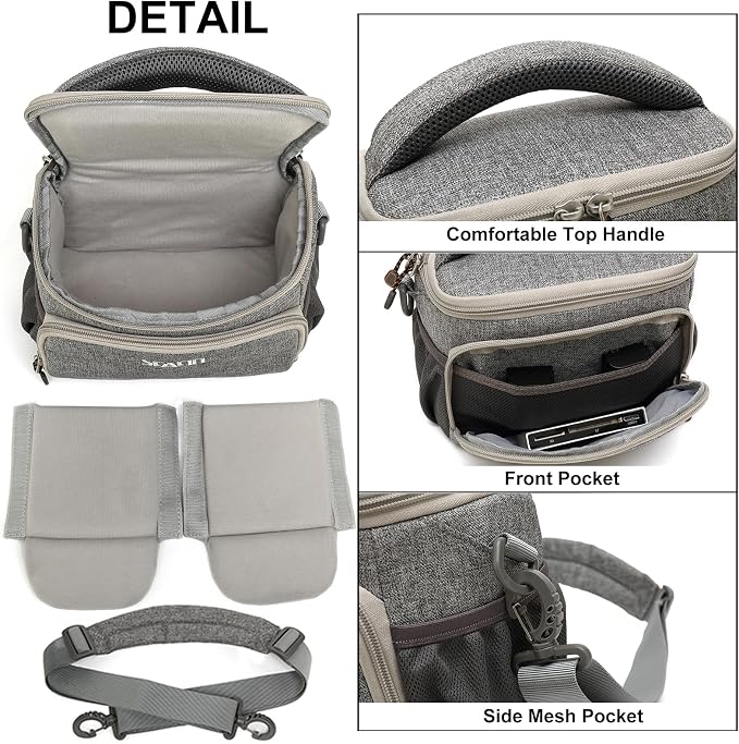 Camera Shoulder Bag,Small Gray Shockproof Canvas SLR/DSLR Mirrorless Crossbody Lens Case Purse,Compact Storage Messenger Bag for Sony A7,for Canon R Series(S) - Image 6
