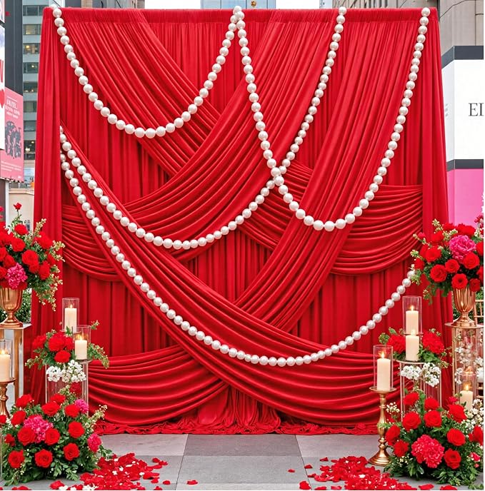 10x12 ft Red Backdrop Curtains for Weddings Parties, Birthdays and Photos | 2 Panels 5x12 ft, Wrinkle-Free Polyester Drapes, Washable, Ironable, 4 in Rod Pocket for Baby Showers Photography Background - Image 2