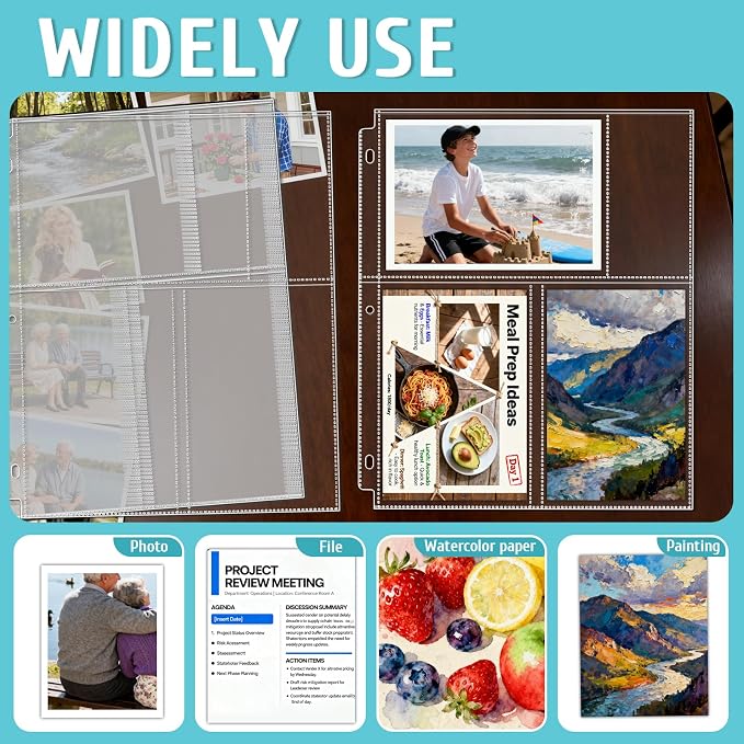 VOKOY 50 Pack 4" x 6" Clear Photo Sleeves for 3 Ring Binder, Double Sided 3-Pocket Sheet Protectors Archival Photo Album Postcard Refill Pages Storage Pockets Organizer, 300 Pockets - Image 4