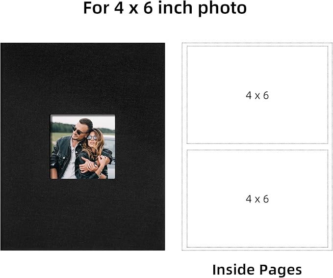 4x6 Slip In Photo Album Holds 200 Pockets Cloth Cover Black | DIY cover window, Acid free pages, PVC free pockets, Family Travel Wedding, Gift ready - Image 6