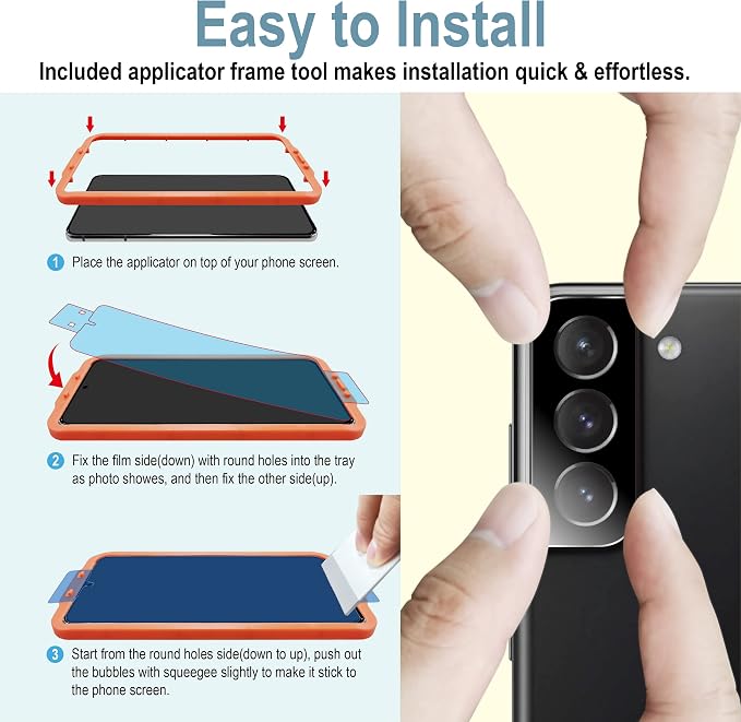 AACL 3-Pack for Samsung Galaxy S22 Screen Protector Film [6.1"] | with 2-Pack Camera Lens Protectors, Fingerprint Unlock, Anti-Scratch, Case-Friendly, 7H Hybrid Film [Not Glass] - Image 5