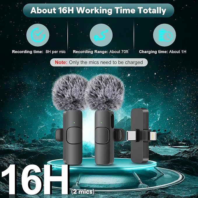 MAYBESTA Wireless Mini Microphone for iPhone, Android Phone - 2 Pack Lavalier Lapel Mic for Audio Video Recording - Clip on Content Creator Microphones for YouTube Tiktok Podcast Vlogging - Image 7