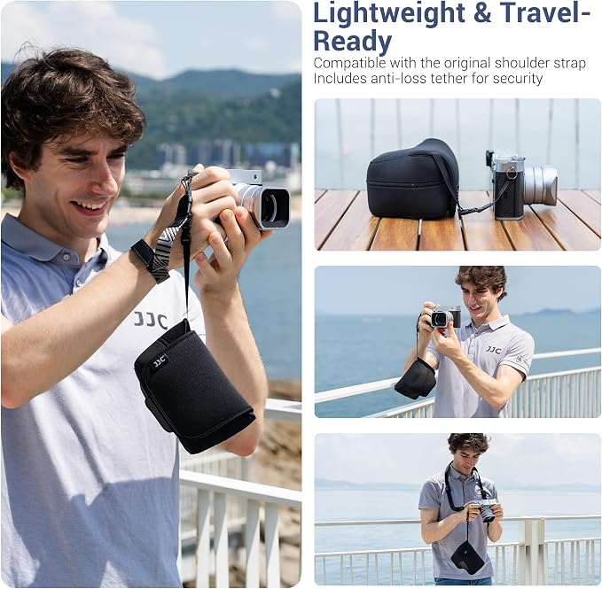 JJC Soft Neoprene GFX100RF Camera Case Bag for Fuji Fujifilm GFX100RF Pouch | GFX 100RF Protective Storage,Compatible with GFX 100 RF + Original Lens Hood, with Inner Lanyard & Touch-Fastening Flap - Image 3