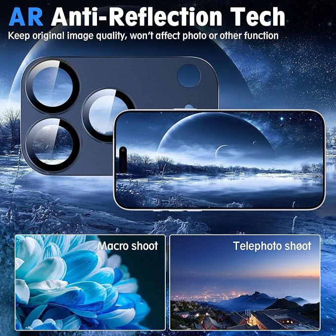 SiHPuoy Camera Lens Protector for iPhone 17 Pro Max, Tempered Glass, Blue | 2pcs, 9H+ Hardness, Military Grade Shatterproof, Anti-Scratch, Case Friendly, Metal Camera Cover, Does not Affect Night Shots - Image 6