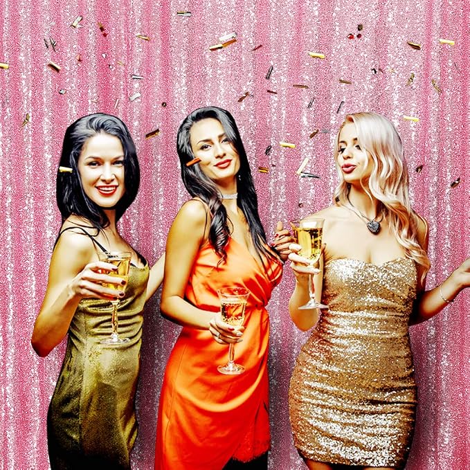 Poise3EHome Fuchsia Pink Sequin Backdrop, 6Ft x 8Ft Glitter Photography Background Curtains for Party Baby Shower Wedding Birthday Decoration - Image 3