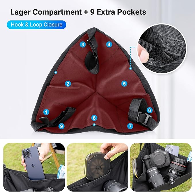 JJC Tripod Weights Stone Bag, Heavy Duty Weighted Sand Bags for Tripod Easel Light Stand Photography Astrophotography Paintings, Tripods Rock Bag with Adjustable Buckles & 9 Extra Pockets - Image 4