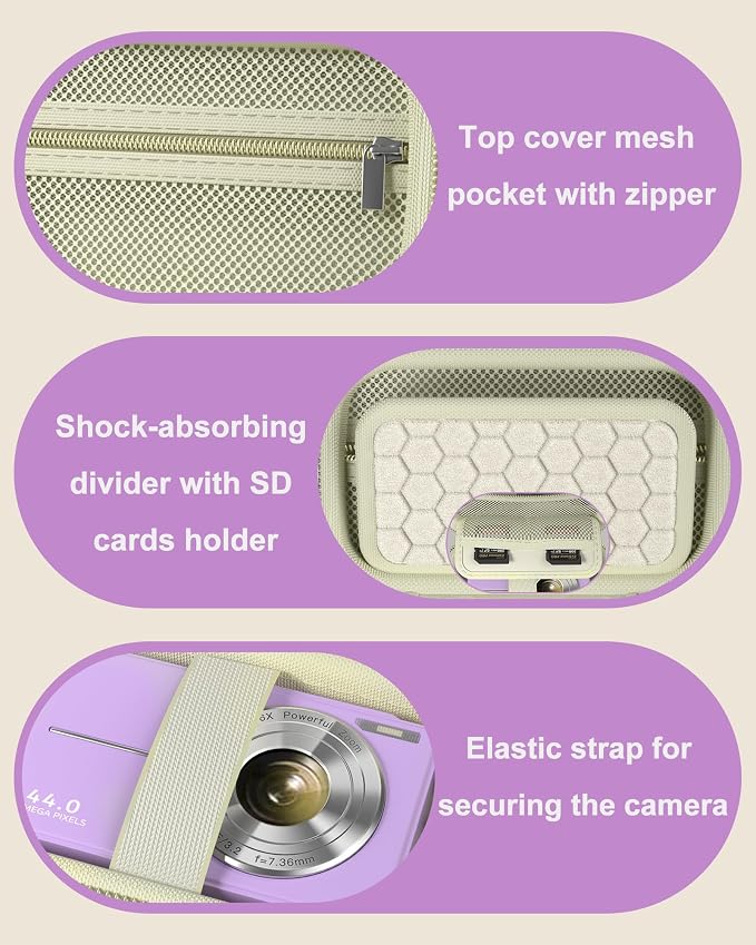 ProCase Digital Camera Case for KODAK Pixpro, Compact Travel Bag -Violet | Vlogging Camera for CAMKORY/Lecran/Lecnippy/Froitx/aycy/FJFJOPK/KODAK PIXPRO FZ55/FZ45 4K, Mesh Pocket for Batteries, SD Card - Image 4
