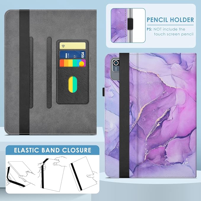 DETUOSI Universal 10.1 inch Tablet Case,Scratch Resistant | For ECOPAD ‎TH-KK12C,URAO X109,Aiprotablet C20e,Folio Leather Protective Cover,2-Angle Viewing Stand,3 Card Slots,Purple - Image 6