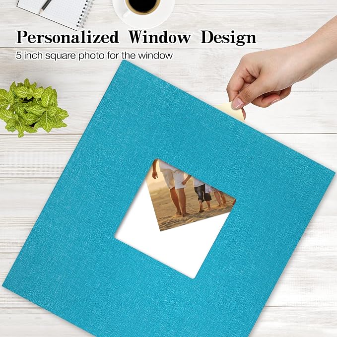 potricher Photo Album 4x6 Pictures, 600 Pockets, Linen Cover, Blue | Linen Cover, Front Window, Large Capacity 4x6 Picture Albums, Photo Book for Family, Wedding, Anniversary, Baby, Keepsake - Image 2