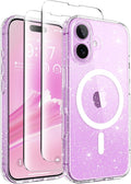 CAPRARO for iPhone 16 Case, Compatible with MagSafe Clear Glitter | Upgraded [Full Camera Protection] Protective Translucent Matte Women Girl Magnetic Phone Case Cover, Clear Glitter by CAPRARO