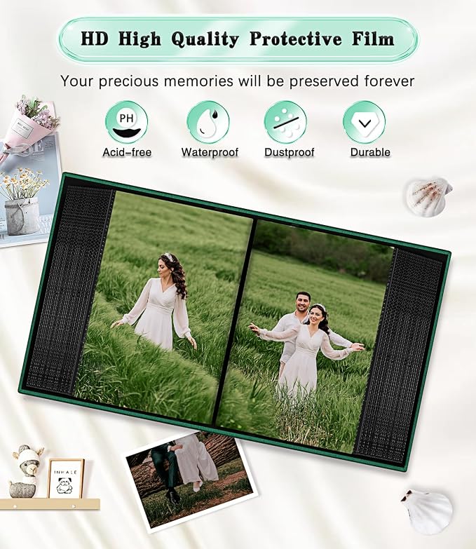 Ejblfe Photo Album 4x6,Linen Cover Slide-in Photo Album Book Can Holds 100 4x6 Photos with 50 Black Sheets for Family,Wedding,Baby and Holiday Pictures (Dark Green) - Image 4