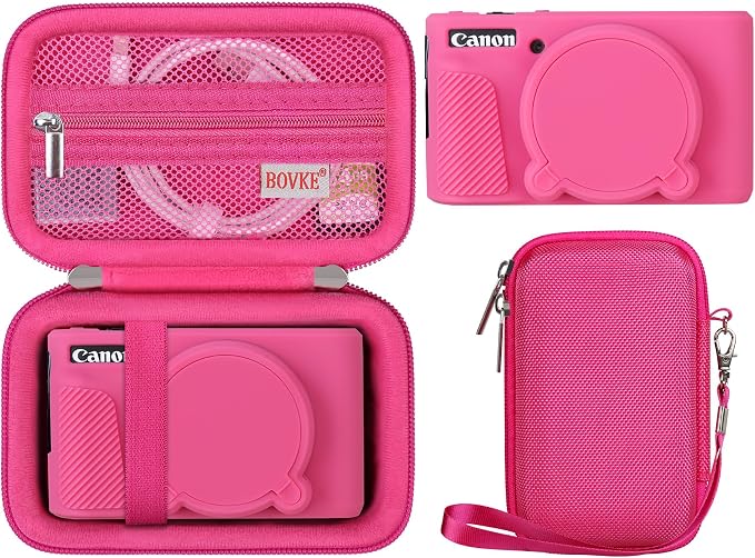BOVKE Hard Case+Silicone Cover for Canon PowerShot SX740 HS Camera, Rosered | SX740 SX730 Digital Camera Shockproof EVA Storage Bag & Soft Silicone Protective Case with Removable Lens Cover, Wrist Strap by BOVKE