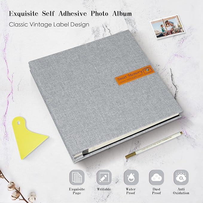 Spbapr Large Photo Album Self Adhesive Magnetic Scrapbook,DIY Scrapbook Album for 4x6 5x7 8x10 Picture,60 Pages Linen Cover Memory Book for Wedding Family Baby Pets, with Metallic Pen and Scraping - Image 4