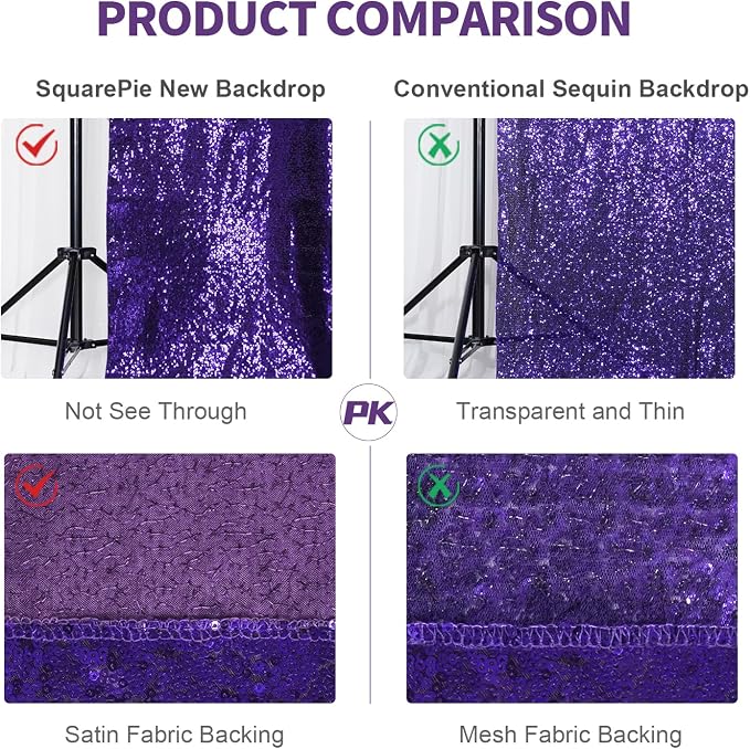 SquarePie 6x8ft Purple Sequin Backdrop, High Density Non-Transparent Glitter Curtain for Photography, Birthday, Wedding Party Decorations, Thick Solid Background with 4" Rod Pocket, 1 Panel - Image 8