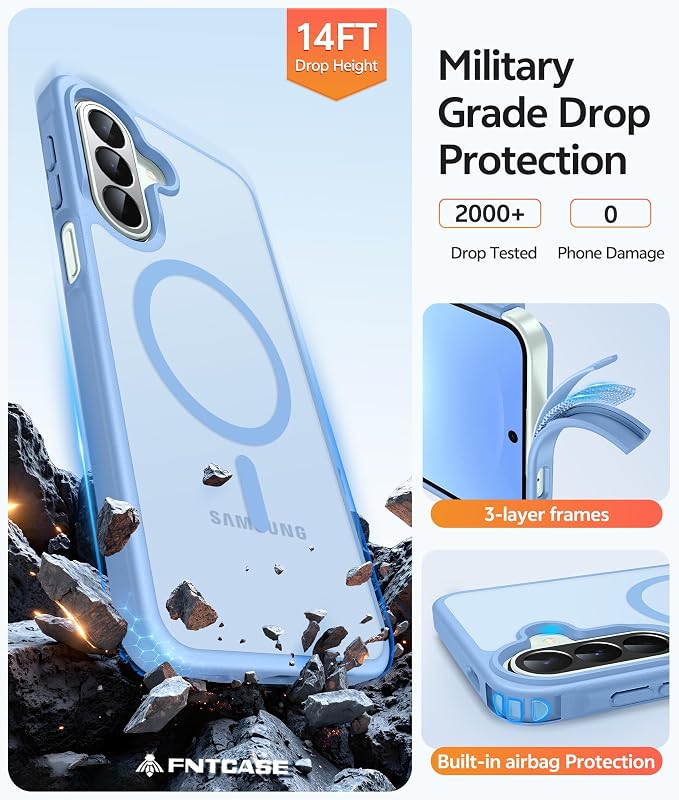 FNTCASE for Galaxy A27 5G Phone Case, Fit for Magsafe, Screen Protector | Translucent Matte, 14FT Military Grade Drop Protection, Slim Shockproof Protective, for Samsung A 27 4G Cover, Light Blue - Image 6
